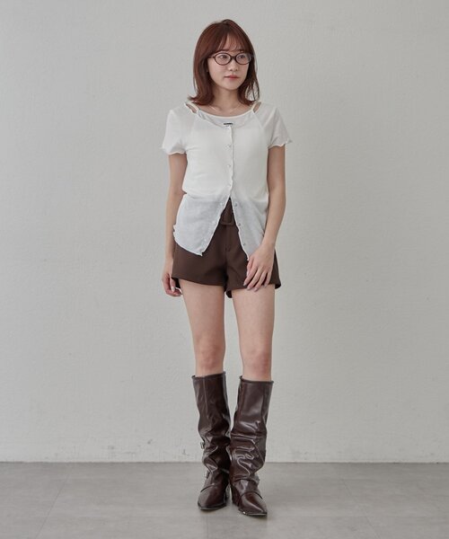 mline（エムライン）の「[mline]レイヤーロゴ半袖Ｔ（Tシャツ/カットソー・レディース・アイボリー/ブラック/オフホワイト/グレー・FREE）」の8枚目の写真