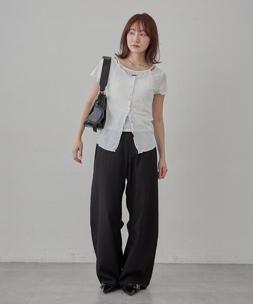 mline（エムライン）の「[mline]レイヤーロゴ半袖Ｔ（Tシャツ/カットソー・レディース・アイボリー/ブラック/オフホワイト/グレー・FREE）」の12枚目の写真