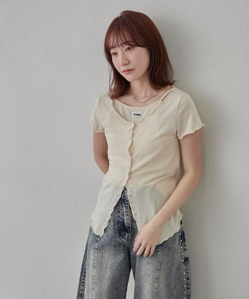 mline（エムライン）の「[mline]レイヤーロゴ半袖Ｔ（Tシャツ/カットソー・レディース・アイボリー/ブラック/オフホワイト/グレー・FREE）」の14枚目の写真