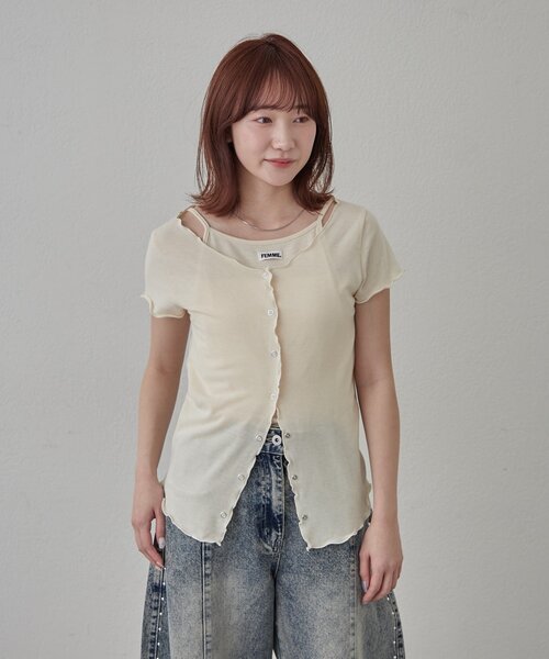 mline（エムライン）の「[mline]レイヤーロゴ半袖Ｔ（Tシャツ/カットソー・レディース・アイボリー/ブラック/オフホワイト/グレー・FREE）」の15枚目の写真