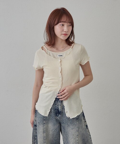 mline（エムライン）の「[mline]レイヤーロゴ半袖Ｔ（Tシャツ/カットソー・レディース・アイボリー/ブラック/オフホワイト/グレー・FREE）」の16枚目の写真