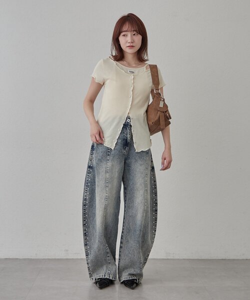 mline（エムライン）の「[mline]レイヤーロゴ半袖Ｔ（Tシャツ/カットソー・レディース・アイボリー/ブラック/オフホワイト/グレー・FREE）」の17枚目の写真
