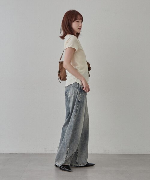 mline（エムライン）の「[mline]レイヤーロゴ半袖Ｔ（Tシャツ/カットソー・レディース・アイボリー/ブラック/オフホワイト/グレー・FREE）」の19枚目の写真