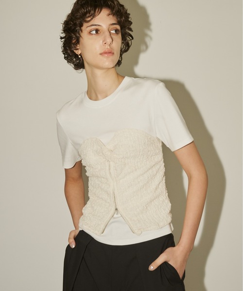 CITY TOKYO(シティトウキョウ)の「【CITY TOKYO/シティートウキョウ】Bustier Combination Tops/ビスチェコンビネーショントップス(Tシャツ/カットソー・レディース・ホワイト/ブラック・FREE)」の2枚目の写真