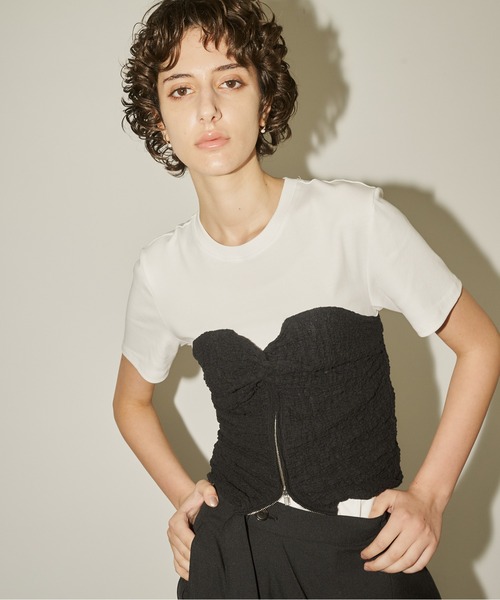 CITY TOKYO(シティトウキョウ)の「【CITY TOKYO/シティートウキョウ】Bustier Combination Tops/ビスチェコンビネーショントップス(Tシャツ/カットソー・レディース・ホワイト/ブラック・FREE)」の1枚目の写真