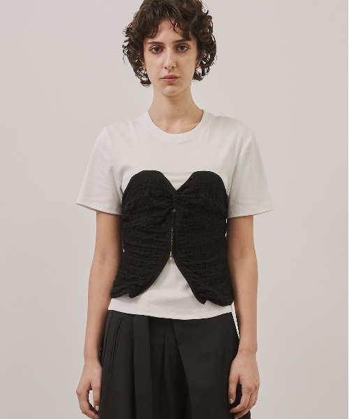 CITY TOKYO(シティトウキョウ)の「【CITY TOKYO/シティートウキョウ】Bustier Combination Tops/ビスチェコンビネーショントップス(Tシャツ/カットソー・レディース・ホワイト/ブラック・FREE)」の16枚目の写真