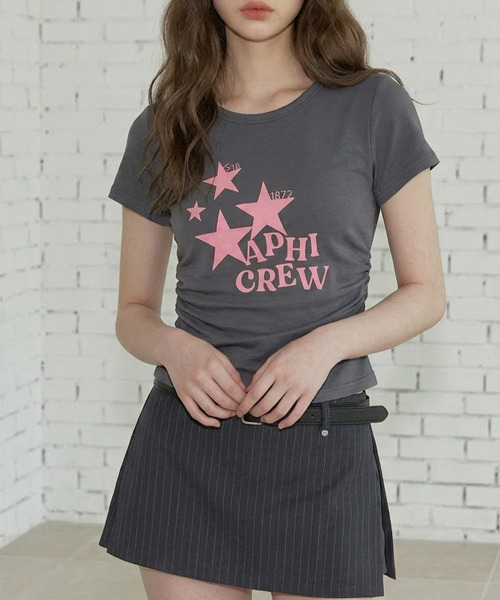 VIVID LADY(ビビッドレディー)の「スターグラフィック シャーリング 半袖Tシャツ(Tシャツ/カットソー・レディース・チャコールグレー/ワイン/ブラック/アイボリー/ブルー・FREE)」の4枚目の写真