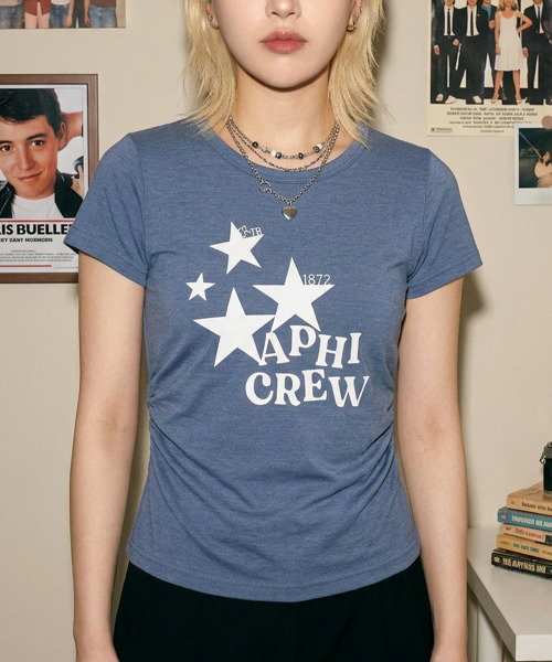 VIVID LADY(ビビッドレディー)の「スターグラフィック シャーリング 半袖Tシャツ(Tシャツ/カットソー・レディース・チャコールグレー/ワイン/ブラック/アイボリー/ブルー・FREE)」の5枚目の写真
