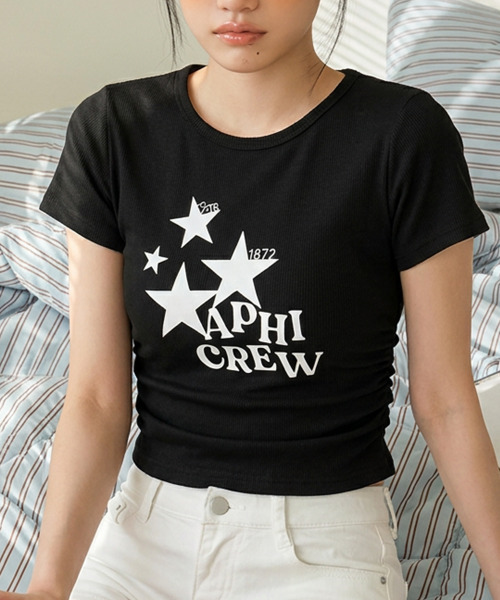 VIVID LADY(ビビッドレディー)の「スターグラフィック シャーリング 半袖Tシャツ(Tシャツ/カットソー・レディース・チャコールグレー/ワイン/ブラック/アイボリー/ブルー・FREE)」の3枚目の写真