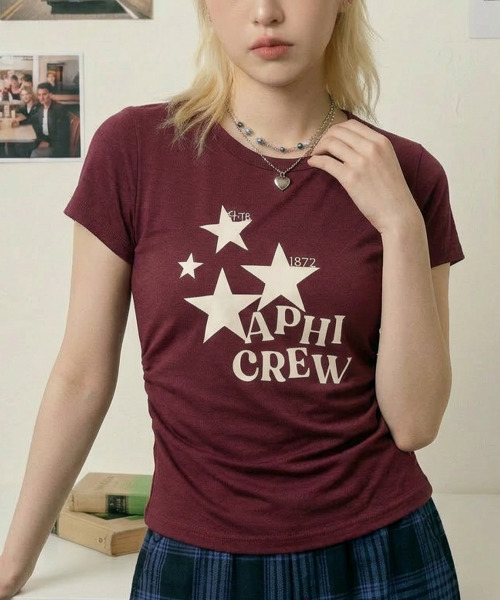 VIVID LADY(ビビッドレディー)の「スターグラフィック シャーリング 半袖Tシャツ(Tシャツ/カットソー・レディース・チャコールグレー/ワイン/ブラック/アイボリー/ブルー・FREE)」の6枚目の写真