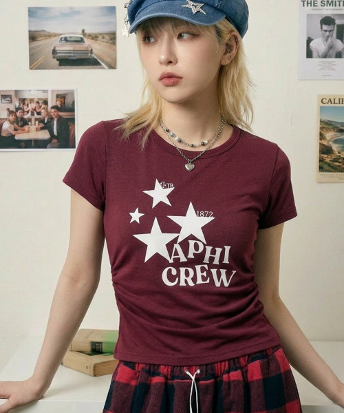 VIVID LADY(ビビッドレディー)の「スターグラフィック シャーリング 半袖Tシャツ(Tシャツ/カットソー・レディース・チャコールグレー/ワイン/ブラック/アイボリー/ブルー・FREE)」の7枚目の写真
