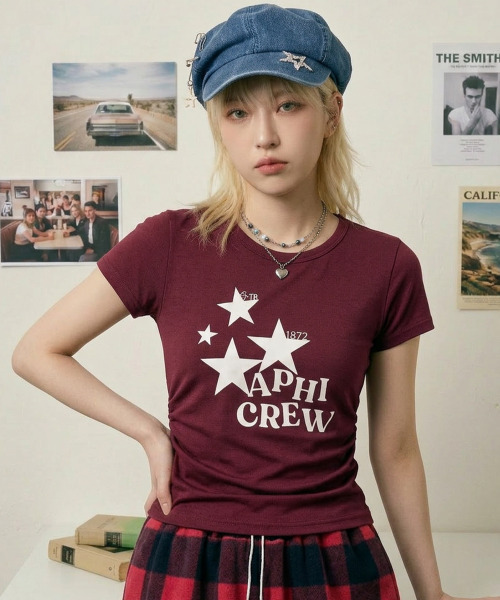 VIVID LADY(ビビッドレディー)の「スターグラフィック シャーリング 半袖Tシャツ(Tシャツ/カットソー・レディース・チャコールグレー/ワイン/ブラック/アイボリー/ブルー・FREE)」の10枚目の写真