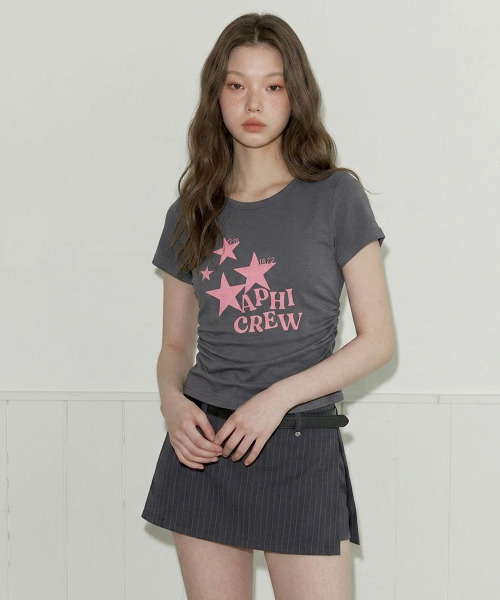 VIVID LADY(ビビッドレディー)の「スターグラフィック シャーリング 半袖Tシャツ(Tシャツ/カットソー・レディース・チャコールグレー/ワイン/ブラック/アイボリー/ブルー・FREE)」の20枚目の写真
