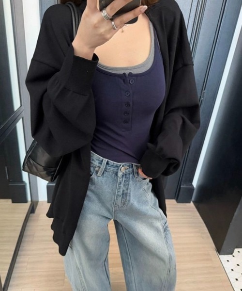 LADY LIKE(レディライク)の「【春夏新作】レイヤード風カップ付きヘンリーネックキャミタンク(キャミソール・レディース・レッド/ブラック/ネイビー・M)」の8枚目の写真