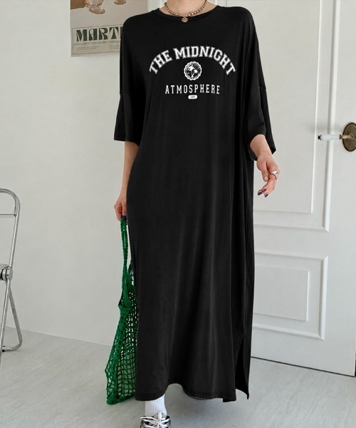 mielu(ミエル)の「ロゴプリントTシャツワンピース(ワンピース・レディース・ブラウン/ブラック・LARGE/MEDIUM)」の4枚目の写真