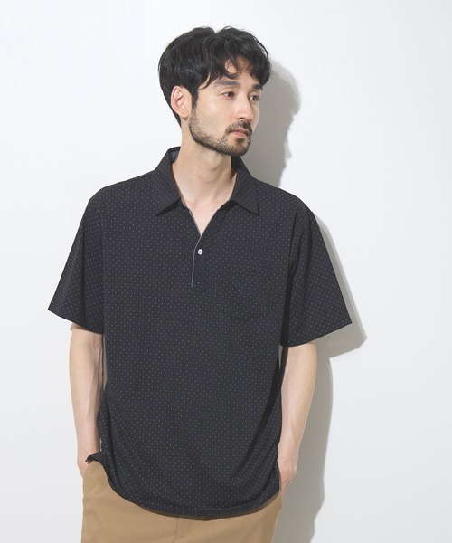 NAVY(ネイビー)の「【SARARI /サラリ】接触冷感 カノコドット柄 スキッパー 半袖ポロシャツ(ポロシャツ・メンズ・ブラック/ホワイト・S/M/L/XL)」の1枚目の写真