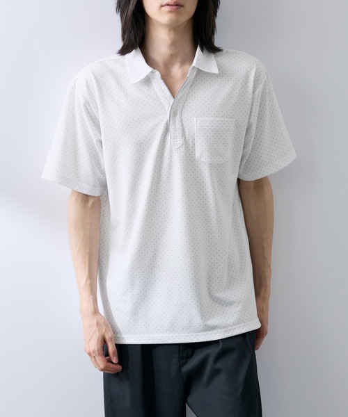 NAVY(ネイビー)の「【SARARI /サラリ】接触冷感 カノコドット柄 スキッパー 半袖ポロシャツ(ポロシャツ・メンズ・ブラック/ホワイト・S/M/L/XL)」の3枚目の写真