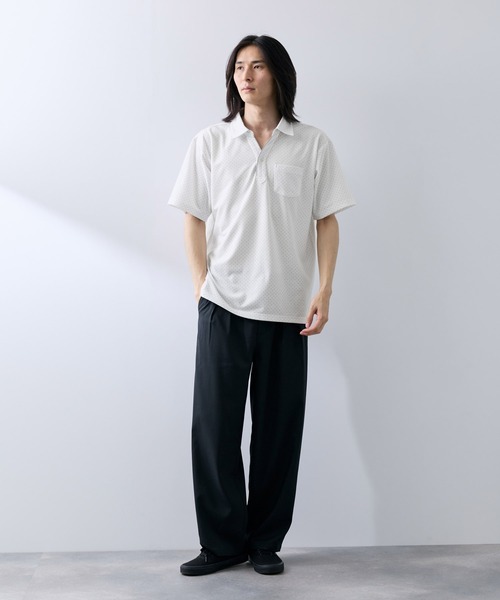 NAVY(ネイビー)の「【SARARI /サラリ】接触冷感 カノコドット柄 スキッパー 半袖ポロシャツ(ポロシャツ・メンズ・ブラック/ホワイト・S/M/L/XL)」の6枚目の写真