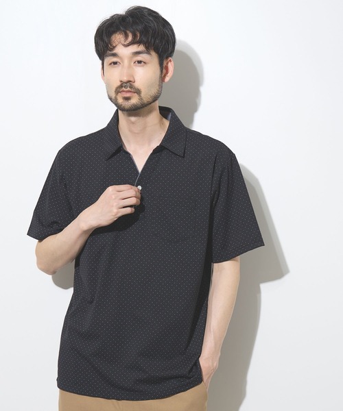 NAVY(ネイビー)の「【SARARI /サラリ】接触冷感 カノコドット柄 スキッパー 半袖ポロシャツ(ポロシャツ・メンズ・ブラック/ホワイト・S/M/L/XL)」の15枚目の写真