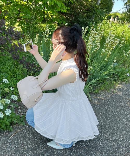 junoah（ジュノア）の「バックリボンノースリシアーチェックチュニック（チュニック・レディース・ピンクベージュ/ホワイト/ブラック・LARGE/MEDIUM/SMALL）」の10枚目の写真