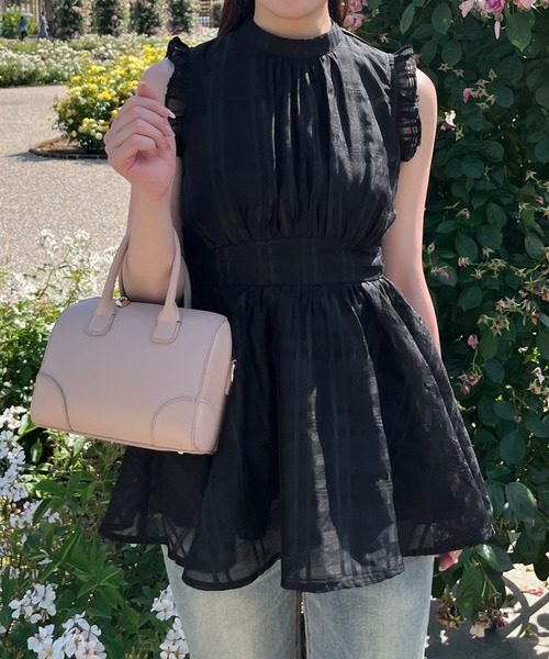 junoah（ジュノア）の「バックリボンノースリシアーチェックチュニック（チュニック・レディース・ピンクベージュ/ホワイト/ブラック・LARGE/MEDIUM/SMALL）」の9枚目の写真