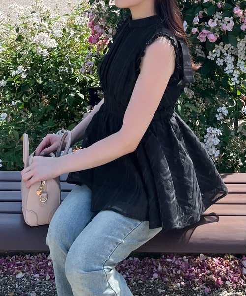 junoah（ジュノア）の「バックリボンノースリシアーチェックチュニック（チュニック・レディース・ピンクベージュ/ホワイト/ブラック・LARGE/MEDIUM/SMALL）」の8枚目の写真
