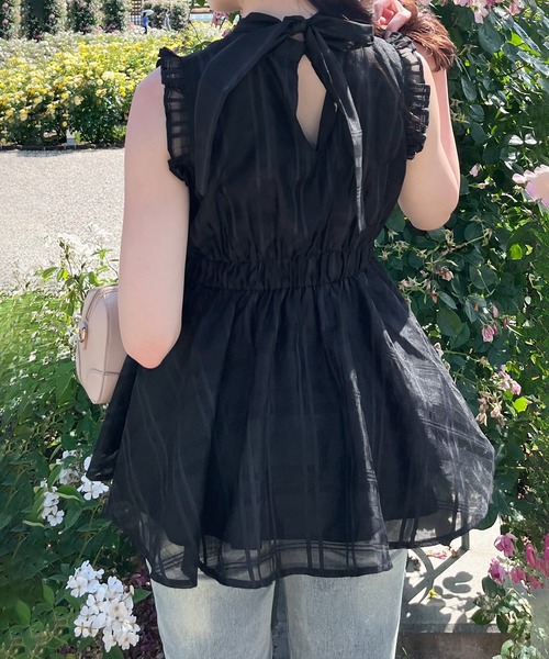 junoah（ジュノア）の「バックリボンノースリシアーチェックチュニック（チュニック・レディース・ピンクベージュ/ホワイト/ブラック・LARGE/MEDIUM/SMALL）」の7枚目の写真