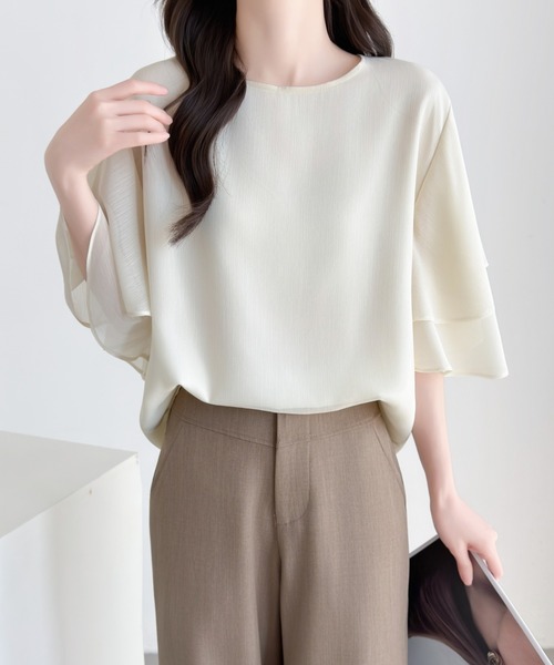 ABITOKYO(アビトーキョー)の「ダブルフレアスリーブブラウス(シャツ/ブラウス・レディース・ブラック/ベージュ/モカ・L/M)」の3枚目の写真