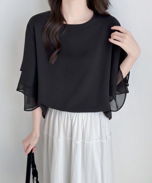 ABITOKYO(アビトーキョー)の「ダブルフレアスリーブブラウス(シャツ/ブラウス・レディース・ブラック/ベージュ/モカ・L/M)」の2枚目の写真