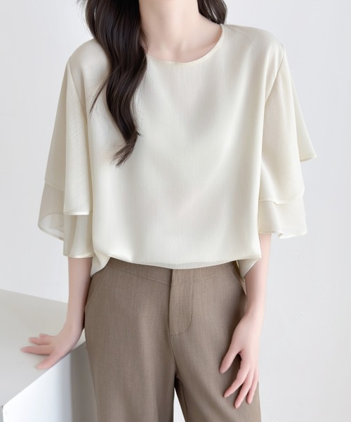 ABITOKYO(アビトーキョー)の「ダブルフレアスリーブブラウス(シャツ/ブラウス・レディース・ブラック/ベージュ/モカ・L/M)」の7枚目の写真