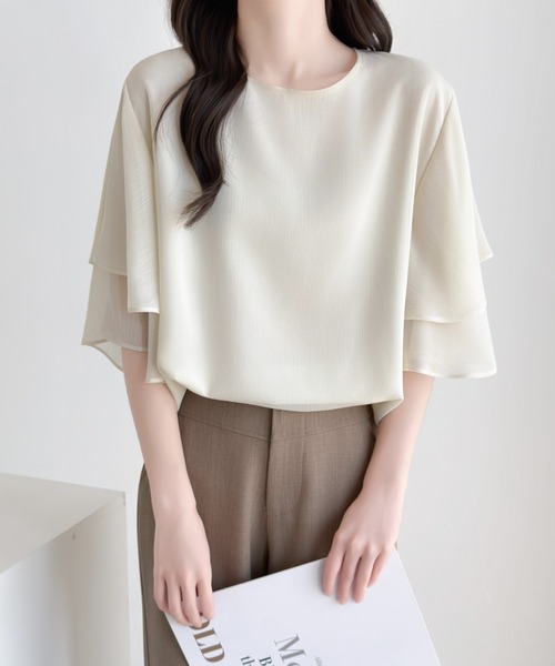ABITOKYO(アビトーキョー)の「ダブルフレアスリーブブラウス(シャツ/ブラウス・レディース・ブラック/ベージュ/モカ・L/M)」の10枚目の写真