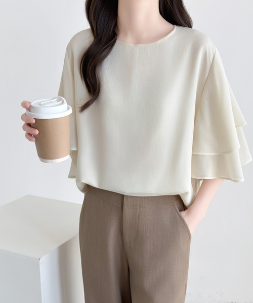 ABITOKYO(アビトーキョー)の「ダブルフレアスリーブブラウス(シャツ/ブラウス・レディース・ブラック/ベージュ/モカ・L/M)」の12枚目の写真