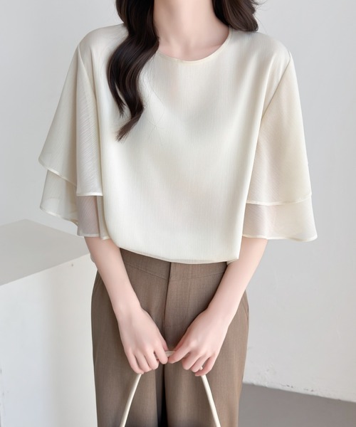 ABITOKYO(アビトーキョー)の「ダブルフレアスリーブブラウス(シャツ/ブラウス・レディース・ブラック/ベージュ/モカ・L/M)」の15枚目の写真