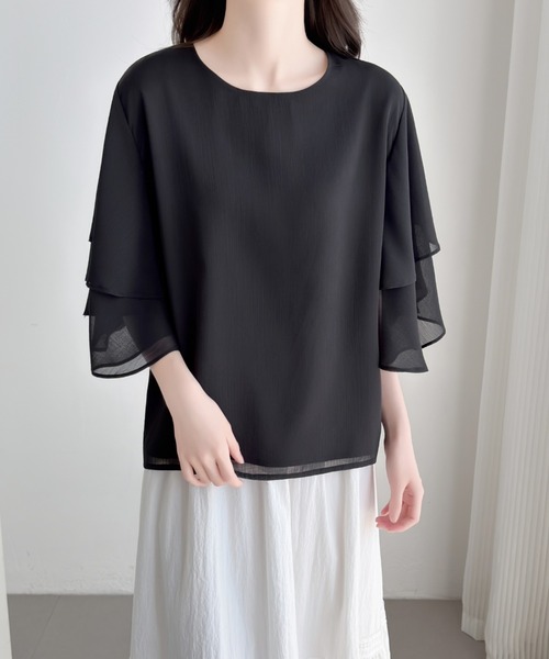 ABITOKYO(アビトーキョー)の「ダブルフレアスリーブブラウス(シャツ/ブラウス・レディース・ブラック/ベージュ/モカ・L/M)」の19枚目の写真