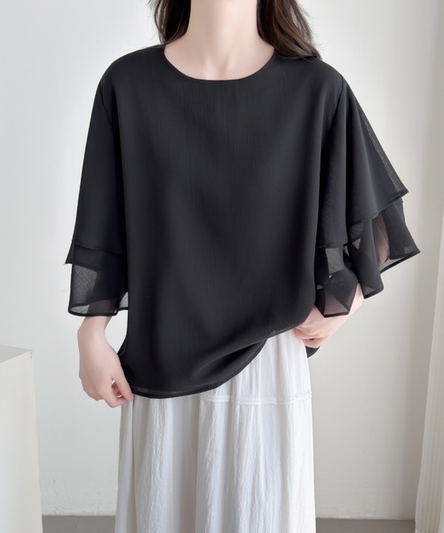 ABITOKYO(アビトーキョー)の「ダブルフレアスリーブブラウス(シャツ/ブラウス・レディース・ブラック/ベージュ/モカ・L/M)」の20枚目の写真