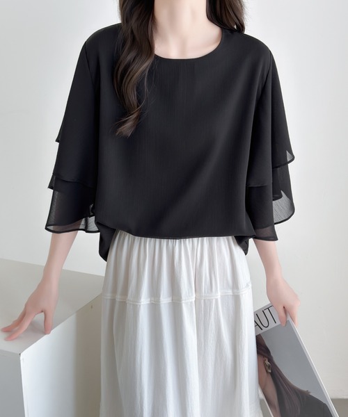 ABITOKYO(アビトーキョー)の「ダブルフレアスリーブブラウス(シャツ/ブラウス・レディース・ブラック/ベージュ/モカ・L/M)」の21枚目の写真