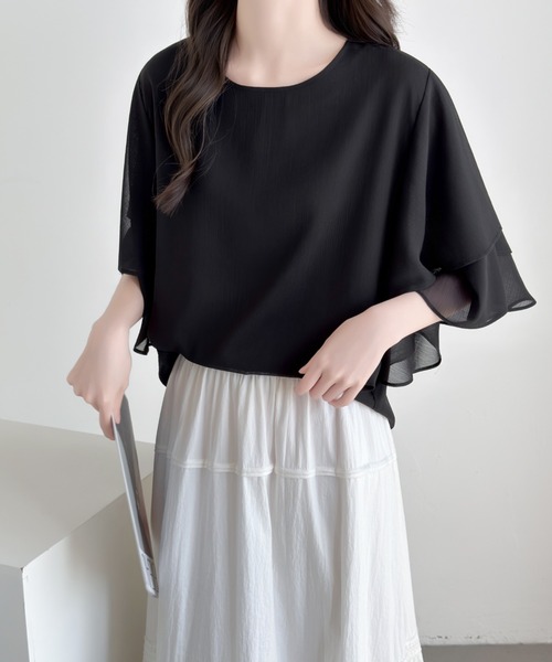 ABITOKYO(アビトーキョー)の「ダブルフレアスリーブブラウス(シャツ/ブラウス・レディース・ブラック/ベージュ/モカ・L/M)」の22枚目の写真