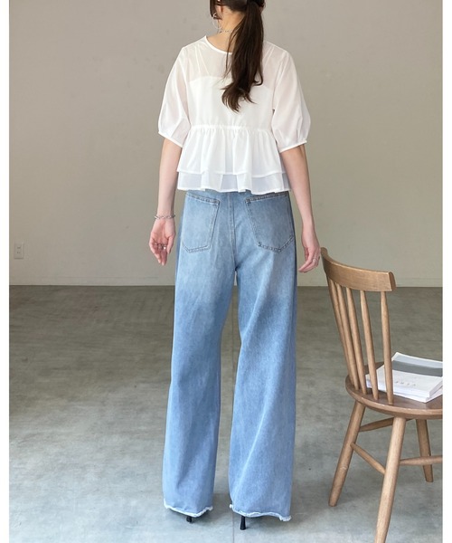 She's Closet(シーズクローゼット)の「前後2way半袖ショート丈 パフスリーブ フリルティアード ペプラム ブラウス(シャツ/ブラウス・レディース・ホワイト/ブラック/ブルー・FREE)」の15枚目の写真