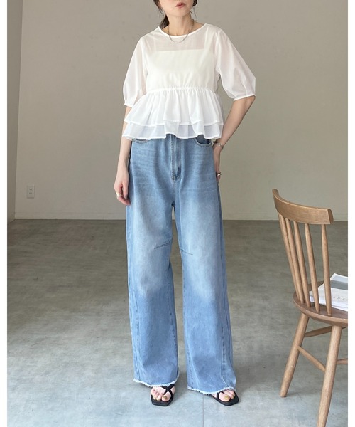 She's Closet(シーズクローゼット)の「前後2way半袖ショート丈 パフスリーブ フリルティアード ペプラム ブラウス(シャツ/ブラウス・レディース・ホワイト/ブラック/ブルー・FREE)」の16枚目の写真