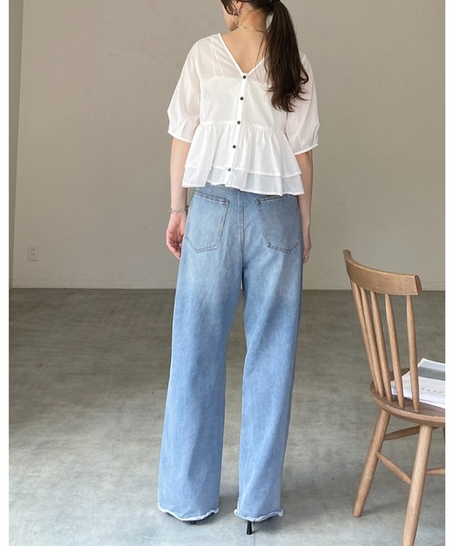 She's Closet(シーズクローゼット)の「前後2way半袖ショート丈 パフスリーブ フリルティアード ペプラム ブラウス(シャツ/ブラウス・レディース・ホワイト/ブラック/ブルー・FREE)」の17枚目の写真