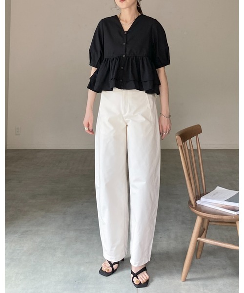 She's Closet(シーズクローゼット)の「前後2way半袖ショート丈 パフスリーブ フリルティアード ペプラム ブラウス(シャツ/ブラウス・レディース・ホワイト/ブラック/ブルー・FREE)」の18枚目の写真