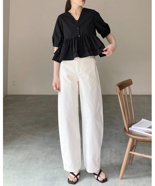 She's Closet(シーズクローゼット)の「前後2way半袖ショート丈 パフスリーブ フリルティアード ペプラム ブラウス(シャツ/ブラウス・レディース・ホワイト/ブラック/ブルー・FREE)」の19枚目の写真