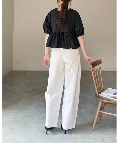 She's Closet(シーズクローゼット)の「前後2way半袖ショート丈 パフスリーブ フリルティアード ペプラム ブラウス(シャツ/ブラウス・レディース・ホワイト/ブラック/ブルー・FREE)」の20枚目の写真