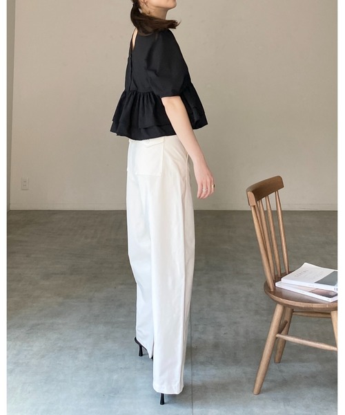 She's Closet(シーズクローゼット)の「前後2way半袖ショート丈 パフスリーブ フリルティアード ペプラム ブラウス(シャツ/ブラウス・レディース・ホワイト/ブラック/ブルー・FREE)」の21枚目の写真