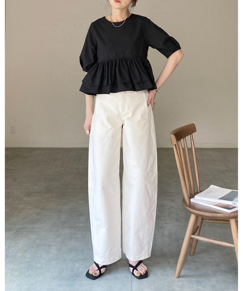She's Closet(シーズクローゼット)の「前後2way半袖ショート丈 パフスリーブ フリルティアード ペプラム ブラウス(シャツ/ブラウス・レディース・ホワイト/ブラック/ブルー・FREE)」の22枚目の写真