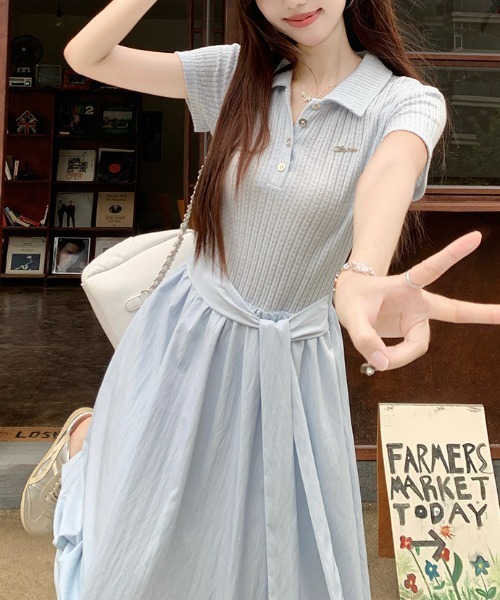 AMAJI（アマジ）の「半袖 ワンピース（ワンピース・レディース・ライトブルー・SMALL/MEDIUM/LARGE/X-LARGE）」の4枚目の写真