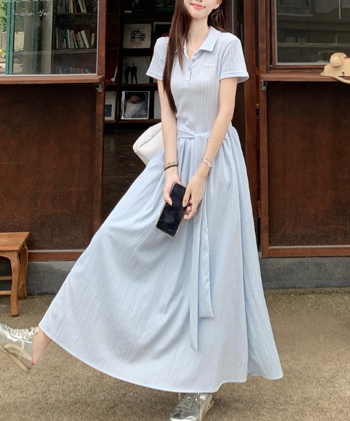 AMAJI（アマジ）の「半袖 ワンピース（ワンピース・レディース・ライトブルー・SMALL/MEDIUM/LARGE/X-LARGE）」の2枚目の写真