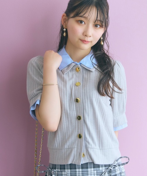 大きいサイズ＞ダブルカラーショート丈カーディガン marun