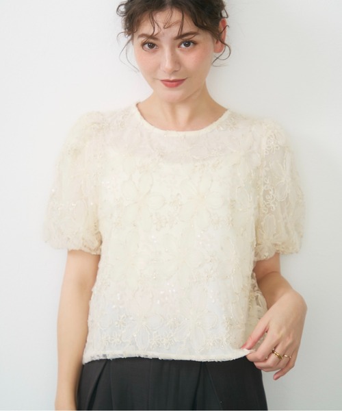 Lunea(ルネア)の「フラワーチュールボリュームブラウス / flower tulle volume blouse(シャツ/ブラウス・レディース・ピンク/グリーン/ホワイト・FREE)」の5枚目の写真