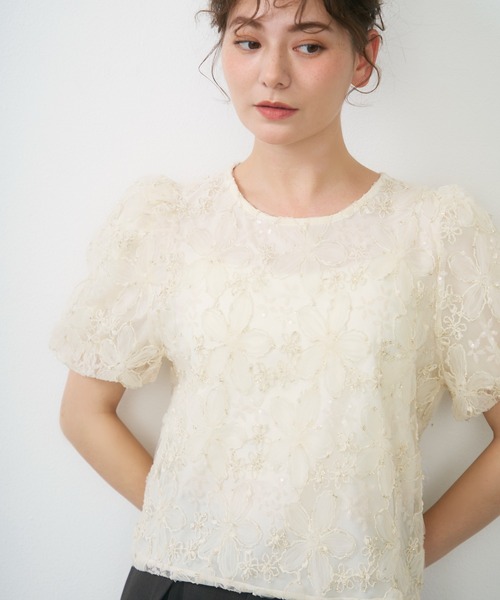 Lunea(ルネア)の「フラワーチュールボリュームブラウス / flower tulle volume blouse(シャツ/ブラウス・レディース・ピンク/グリーン/ホワイト・FREE)」の7枚目の写真